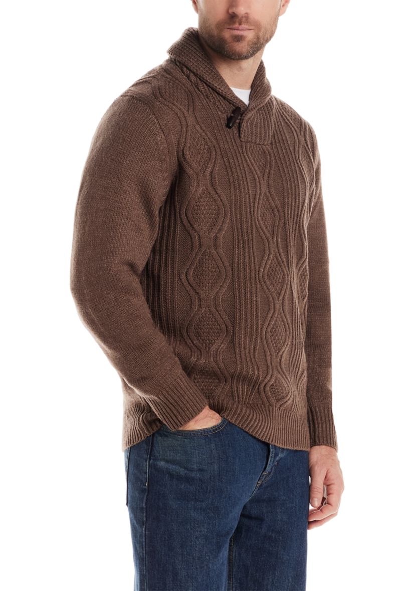 Mens Cable Knit Fisherman Toggle Sweater 