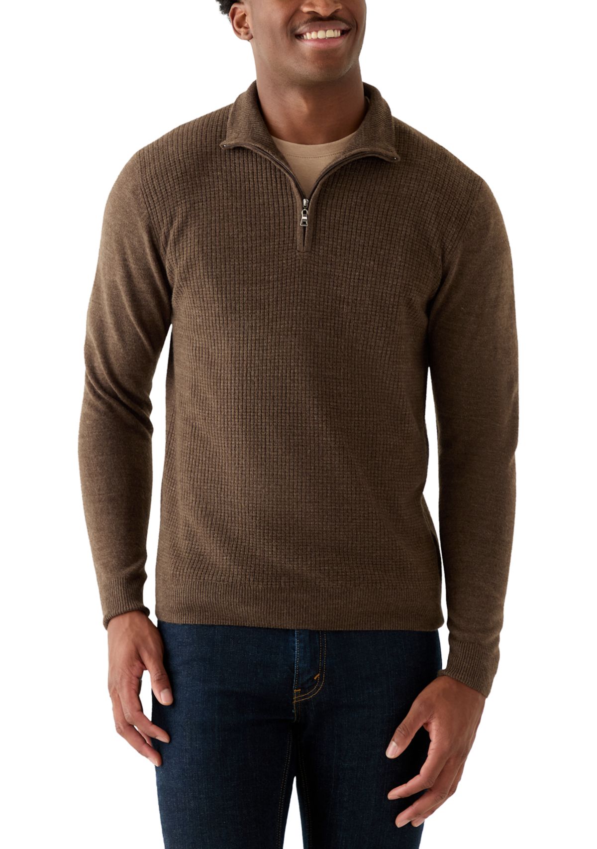 Mens Textured 1/4 Zip Sweater