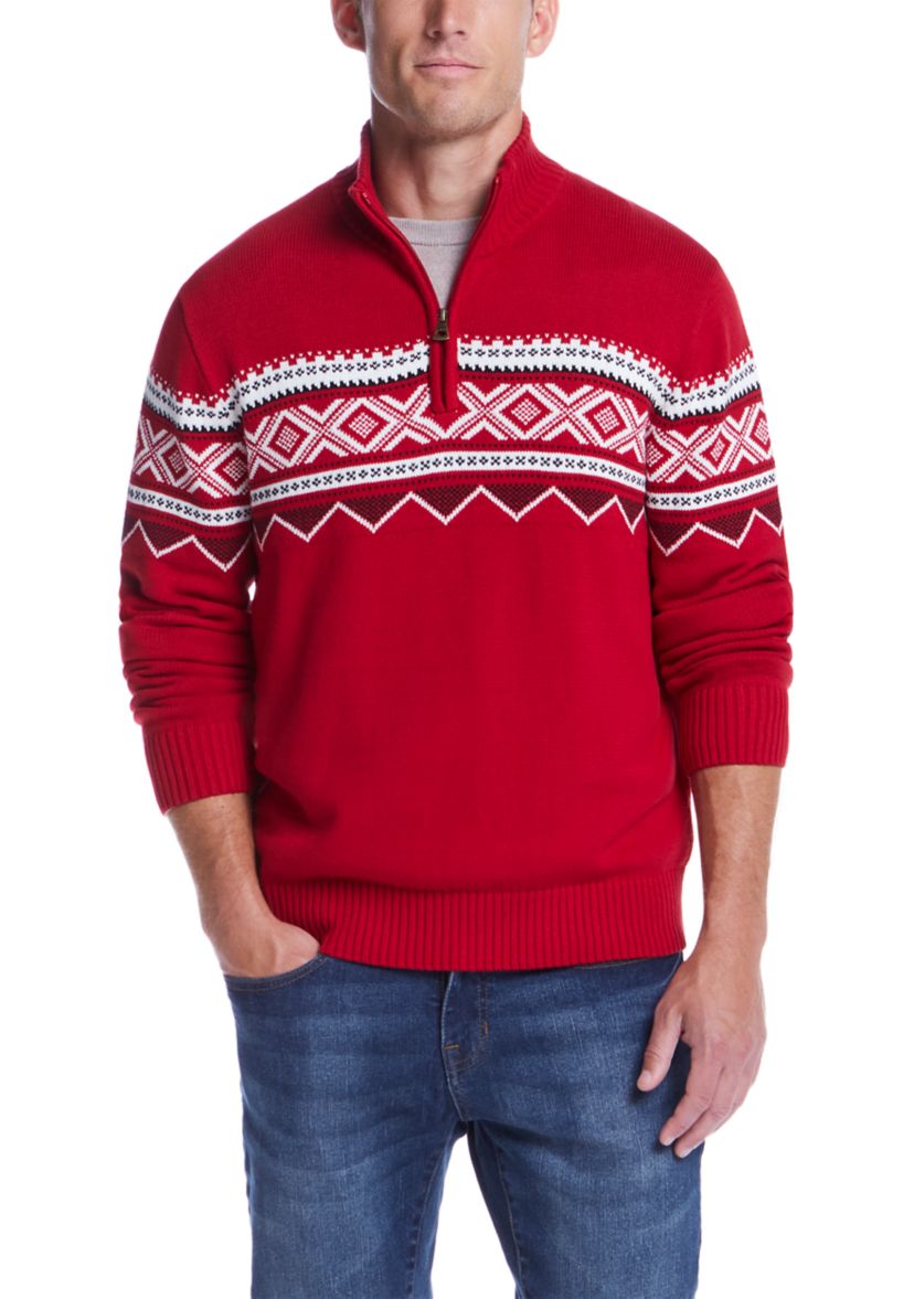 Mens Fairisle Quarter Zip Sweater 