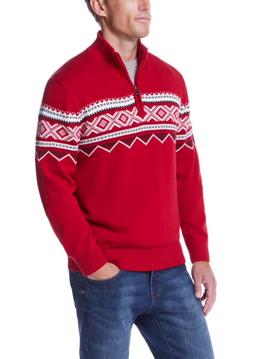 Mens Fairisle Quarter Zip Sweater 