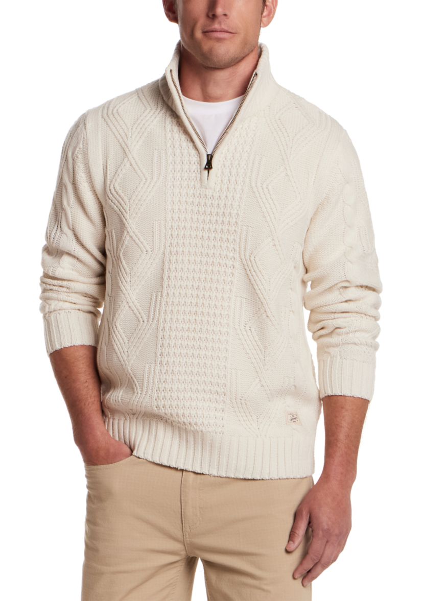 Mens Chunky Cable Quarter Zip Sweater 
