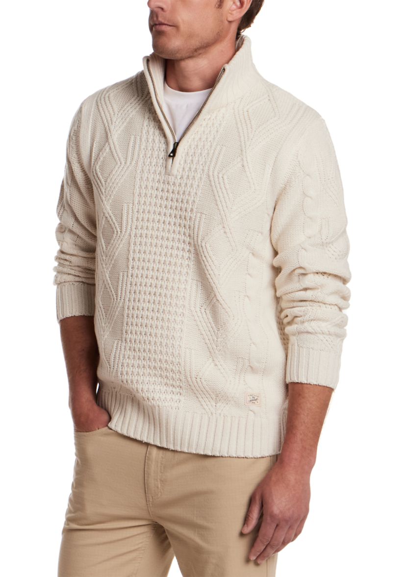 Mens Chunky Cable Quarter Zip Sweater 