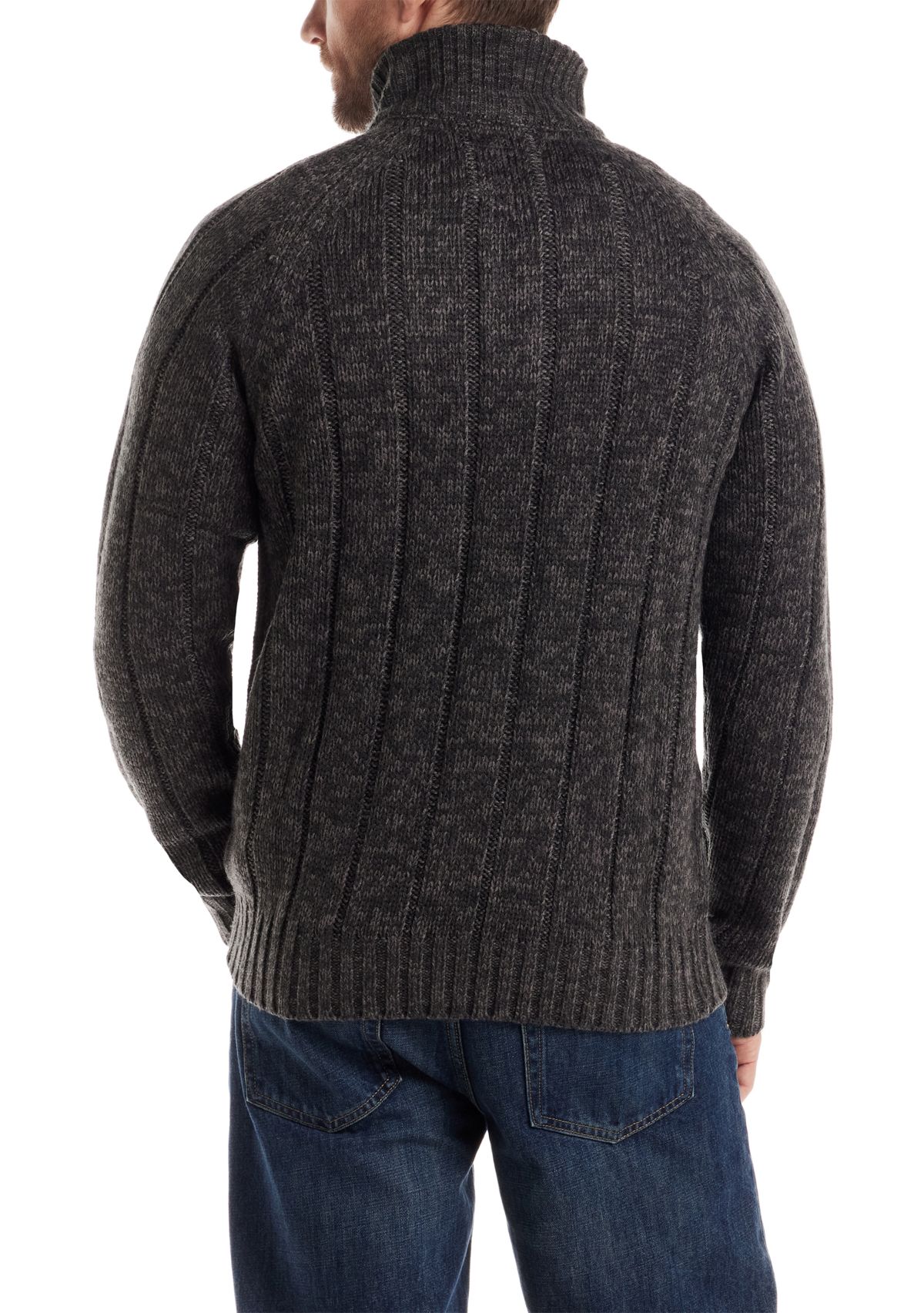 Mens Cable Knit Button Mock Neck Sweater 