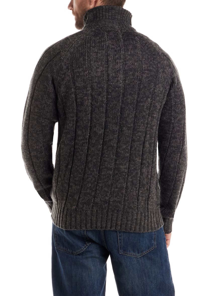 Mens Cable Knit Button Mock Neck Sweater 