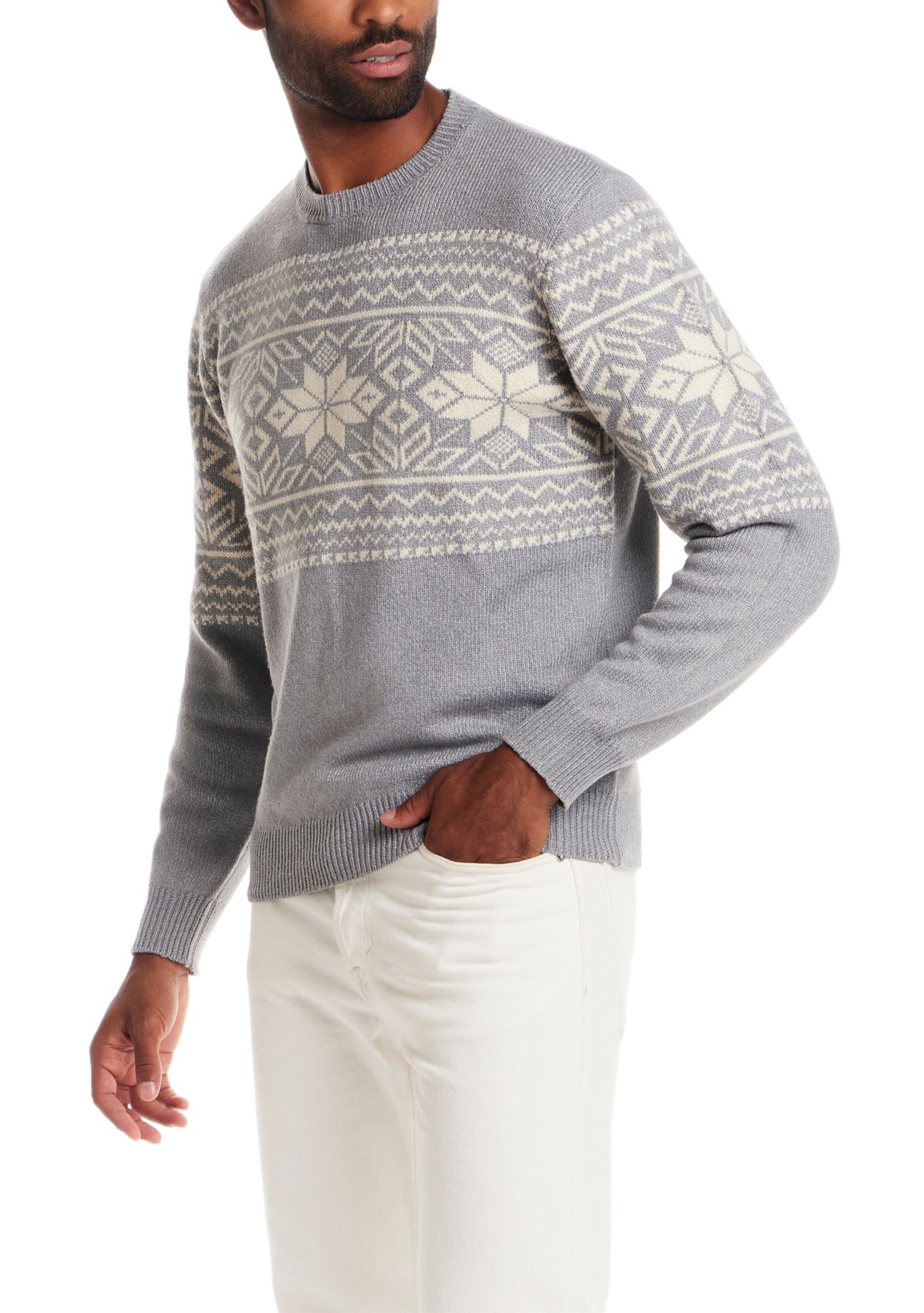 Mens Super Soft Snowflake Crew Neck Sweater