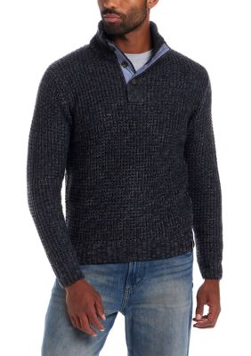 Weatherproof Vintage Men's Textured Quarter Button Mock Neck Sweater, Navy Blue, Small