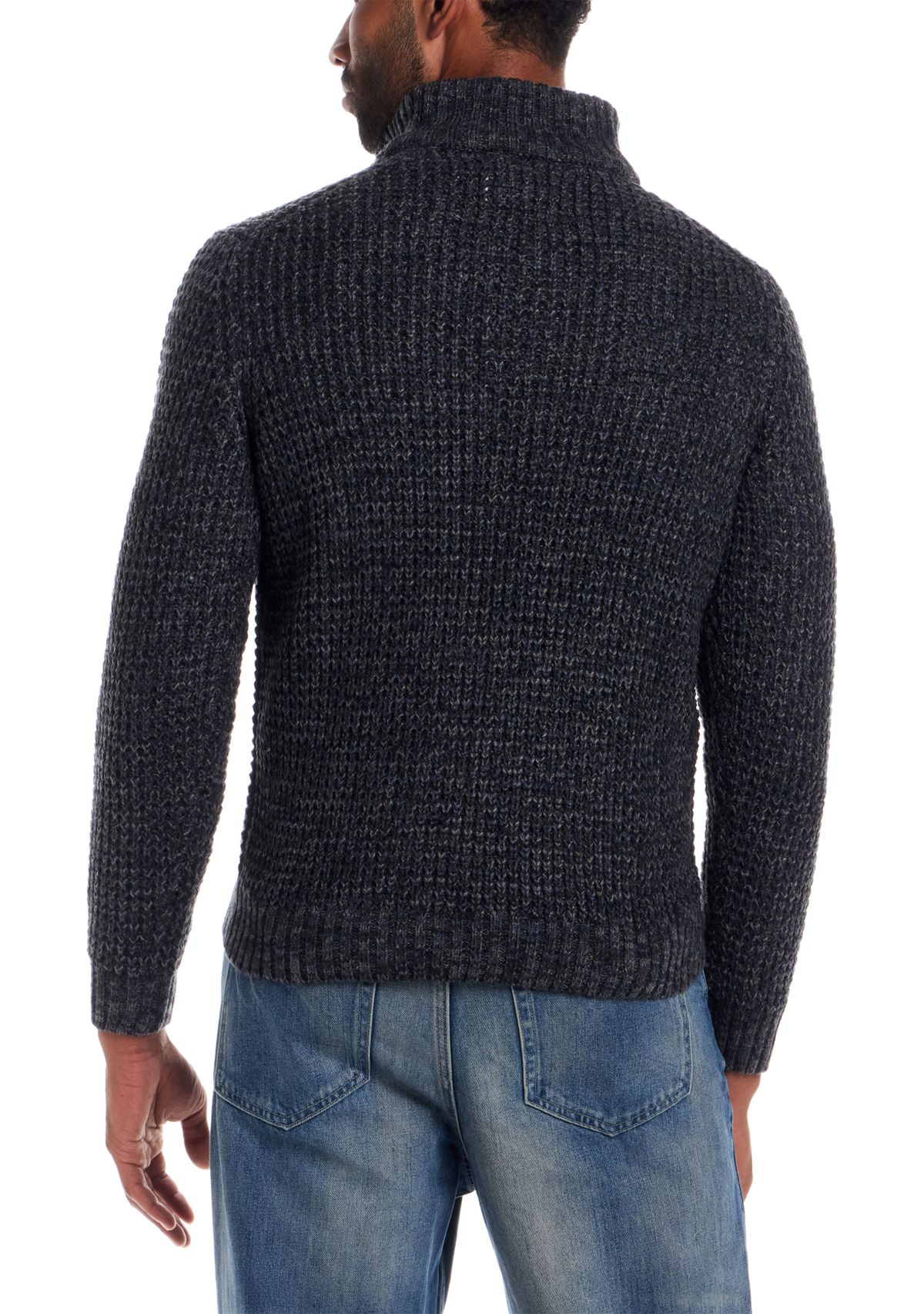 Mens Textured Quarter Button Mock Neck Sweater