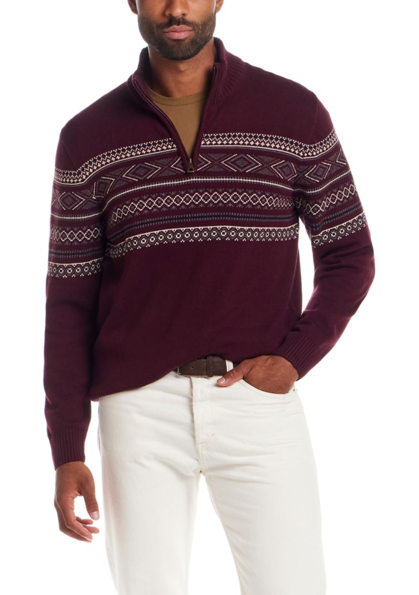 Mens Fairisle Quarter Zip Sweater
