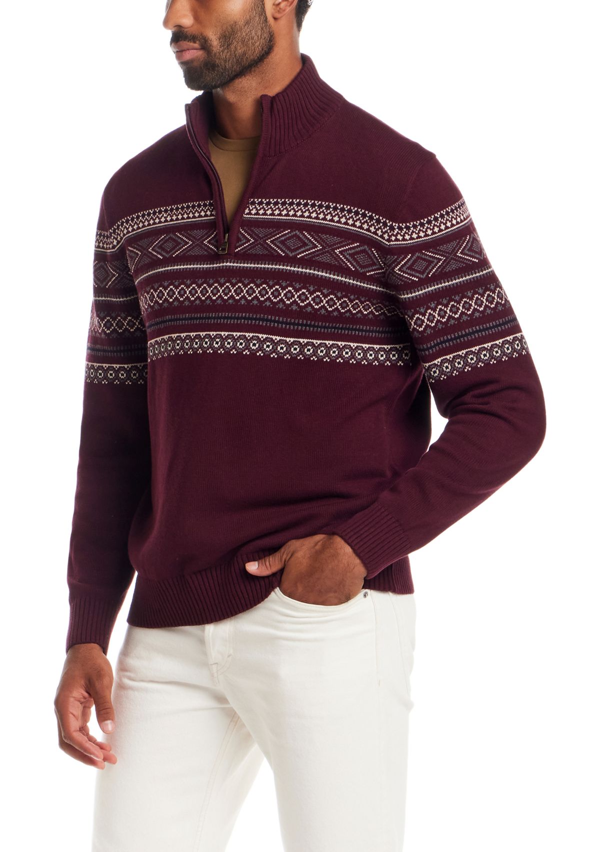 Mens Fairisle Quarter Zip Sweater