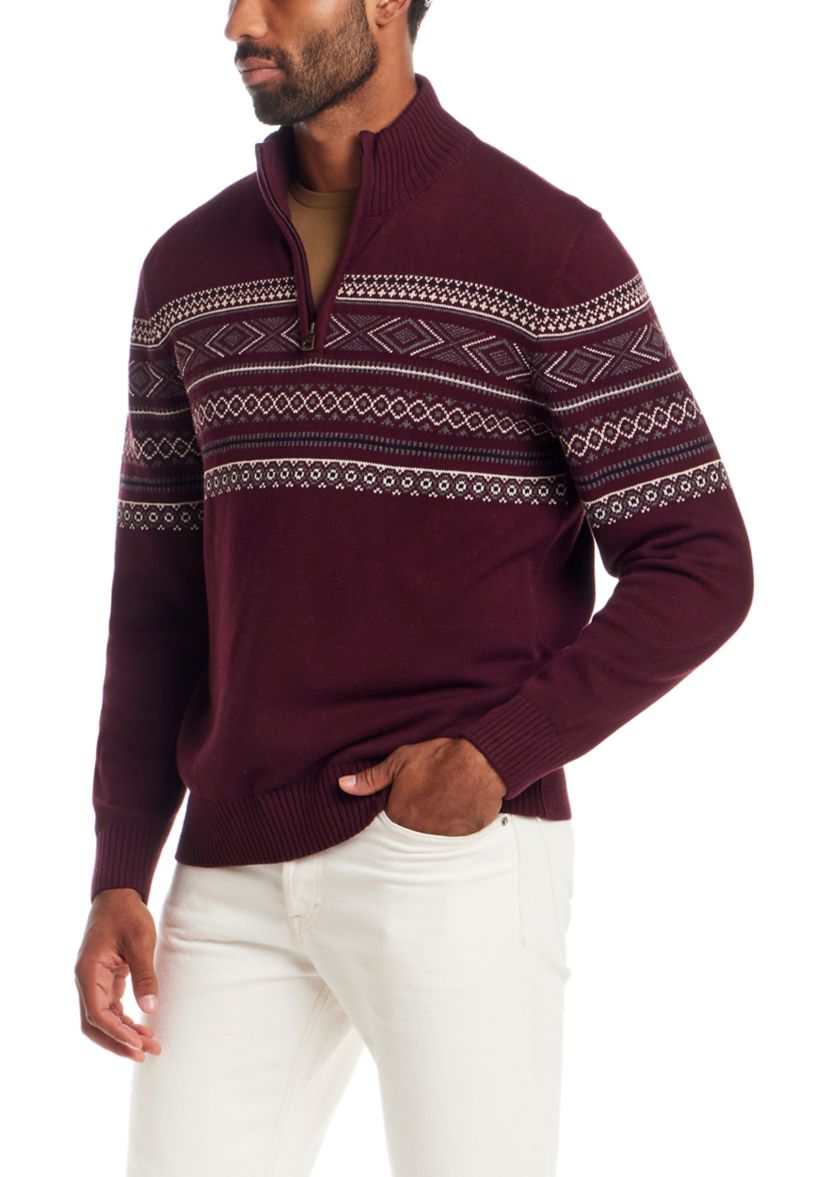 Mens Fairisle Quarter Zip Sweater