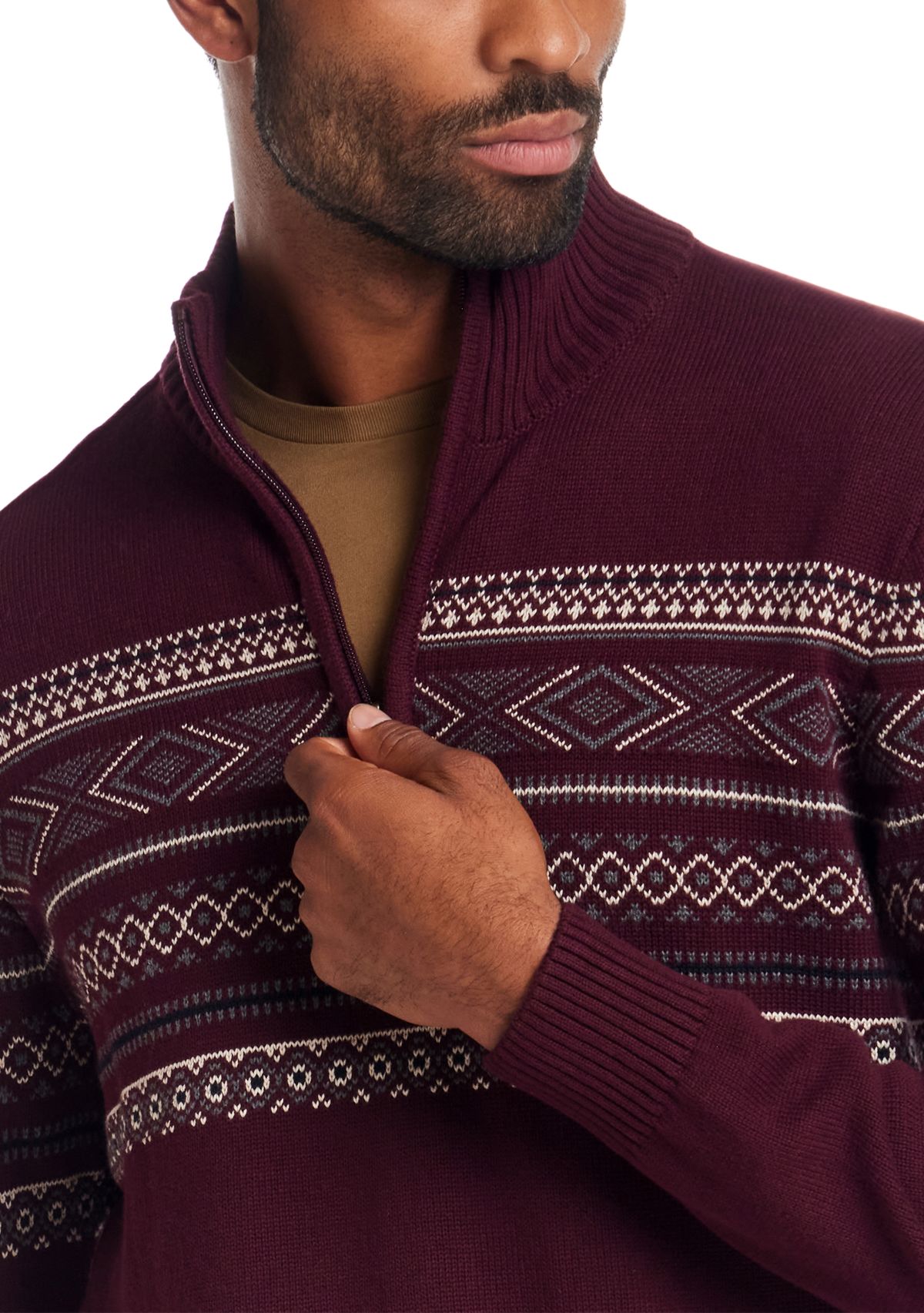 Mens Fairisle Quarter Zip Sweater