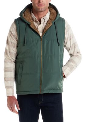 Weatherproof Vintage Men's Sherpa Lined Hooded Puffer Vest, Green, Small