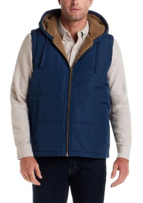 Weatherproof Vintage Men's Sherpa Lined Hooded Puffer Vest, Blue, 2XL
