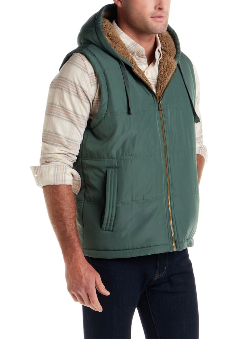  Mens Sherpa Lined Hooded Puffer Vest