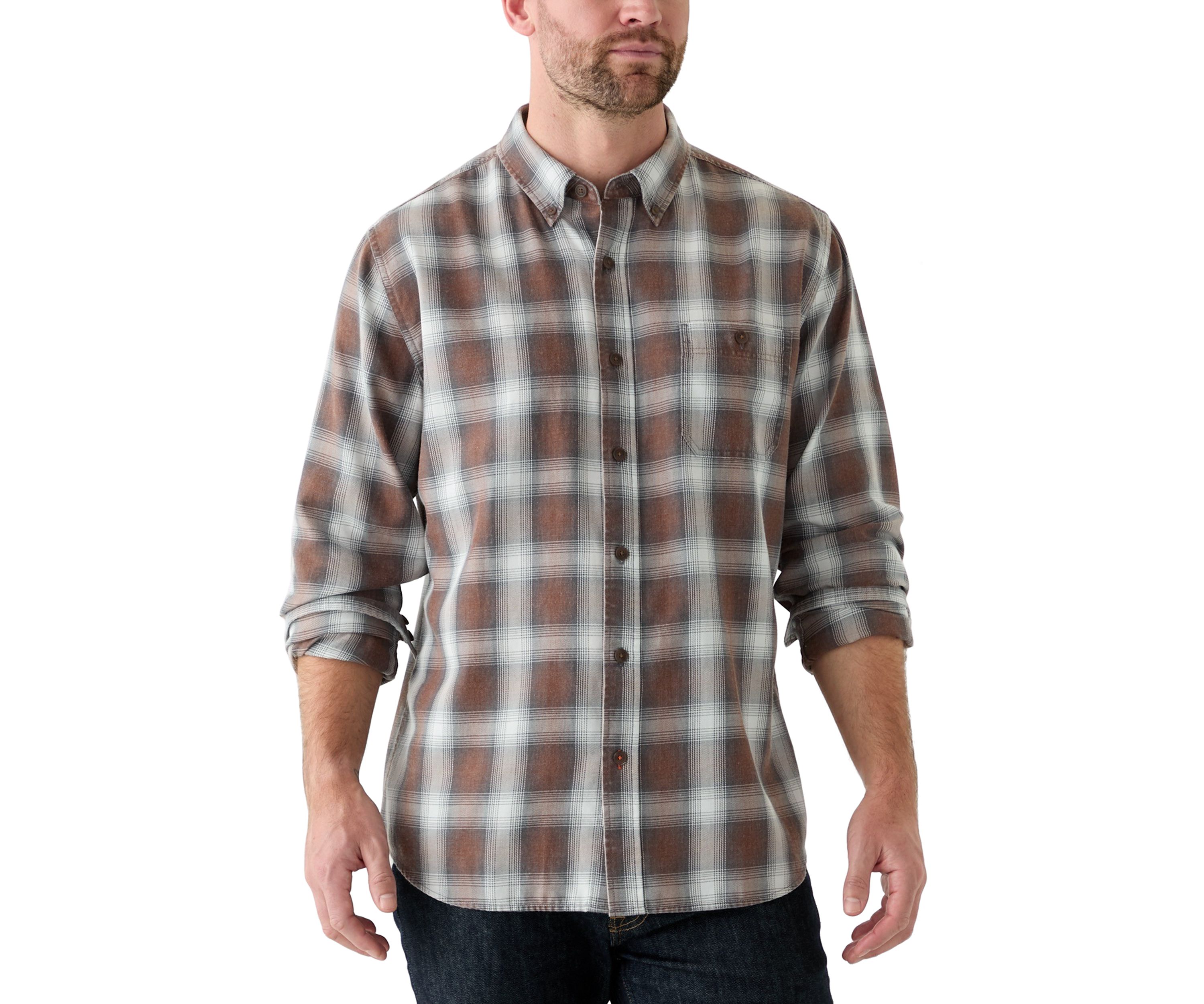 Mens Long Sleeve Burnout Plaid Shirt
