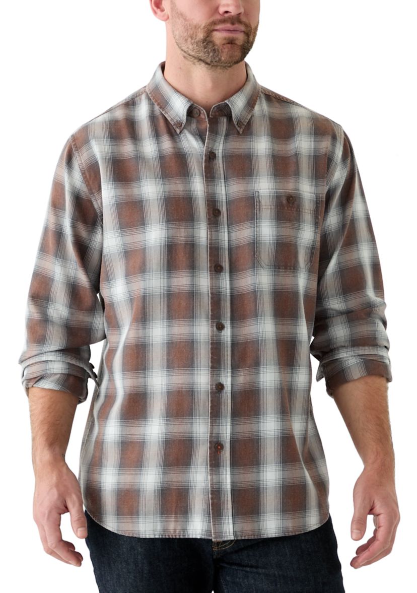 Mens Long Sleeve Burnout Plaid Shirt