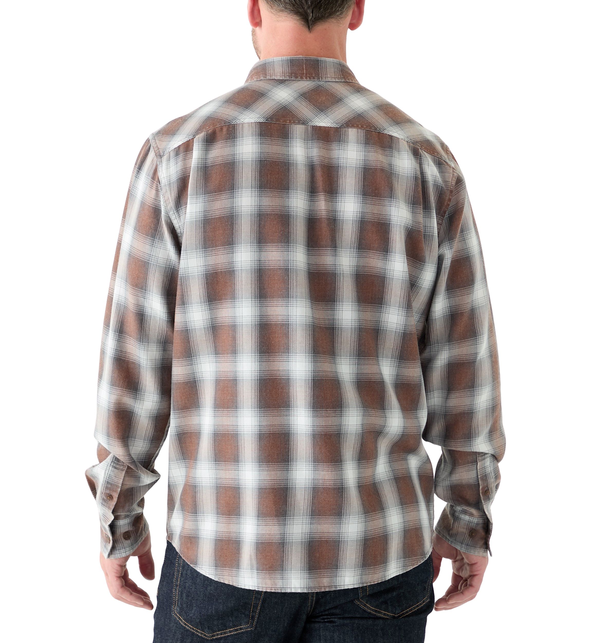 Mens Long Sleeve Burnout Plaid Shirt