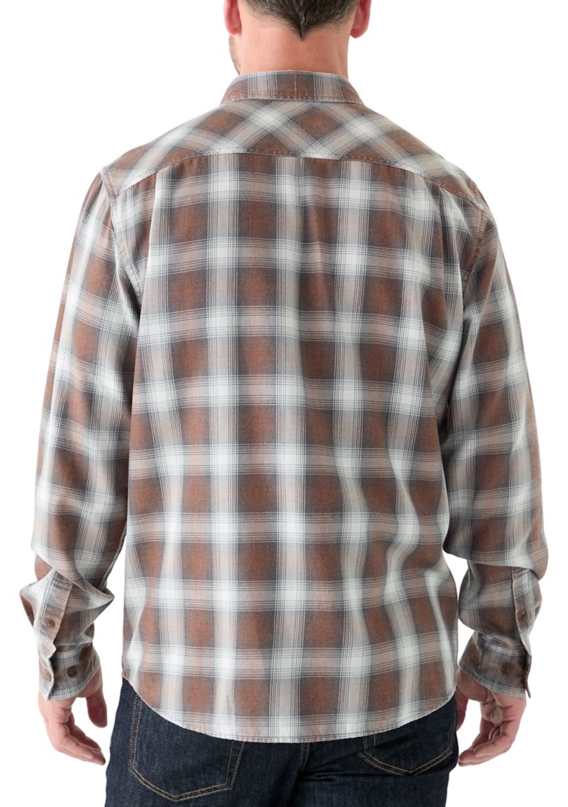 Mens Long Sleeve Burnout Plaid Shirt