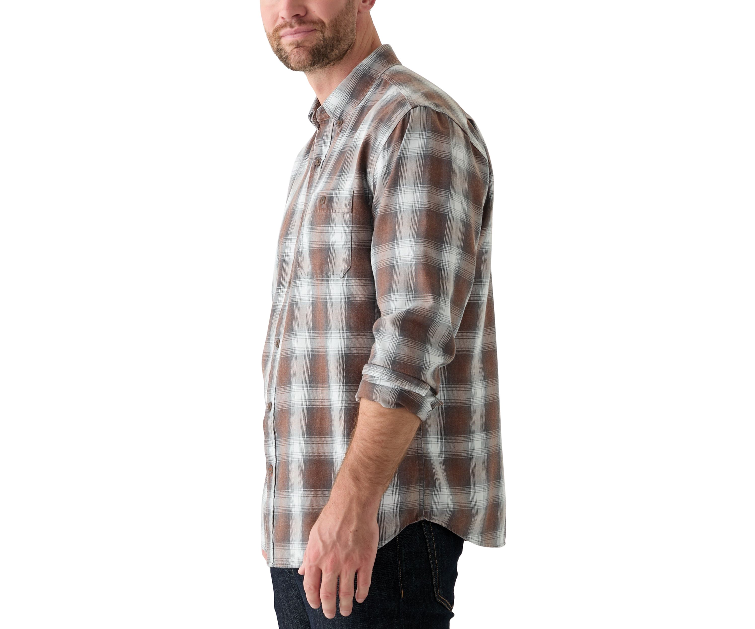 Mens Long Sleeve Burnout Plaid Shirt