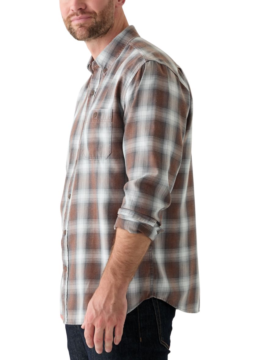 Mens Long Sleeve Burnout Plaid Shirt