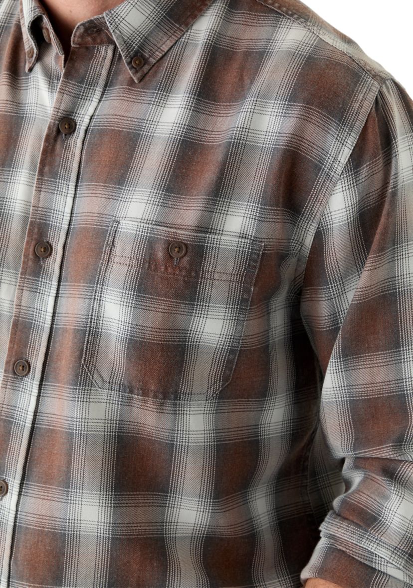 Mens Long Sleeve Burnout Plaid Shirt