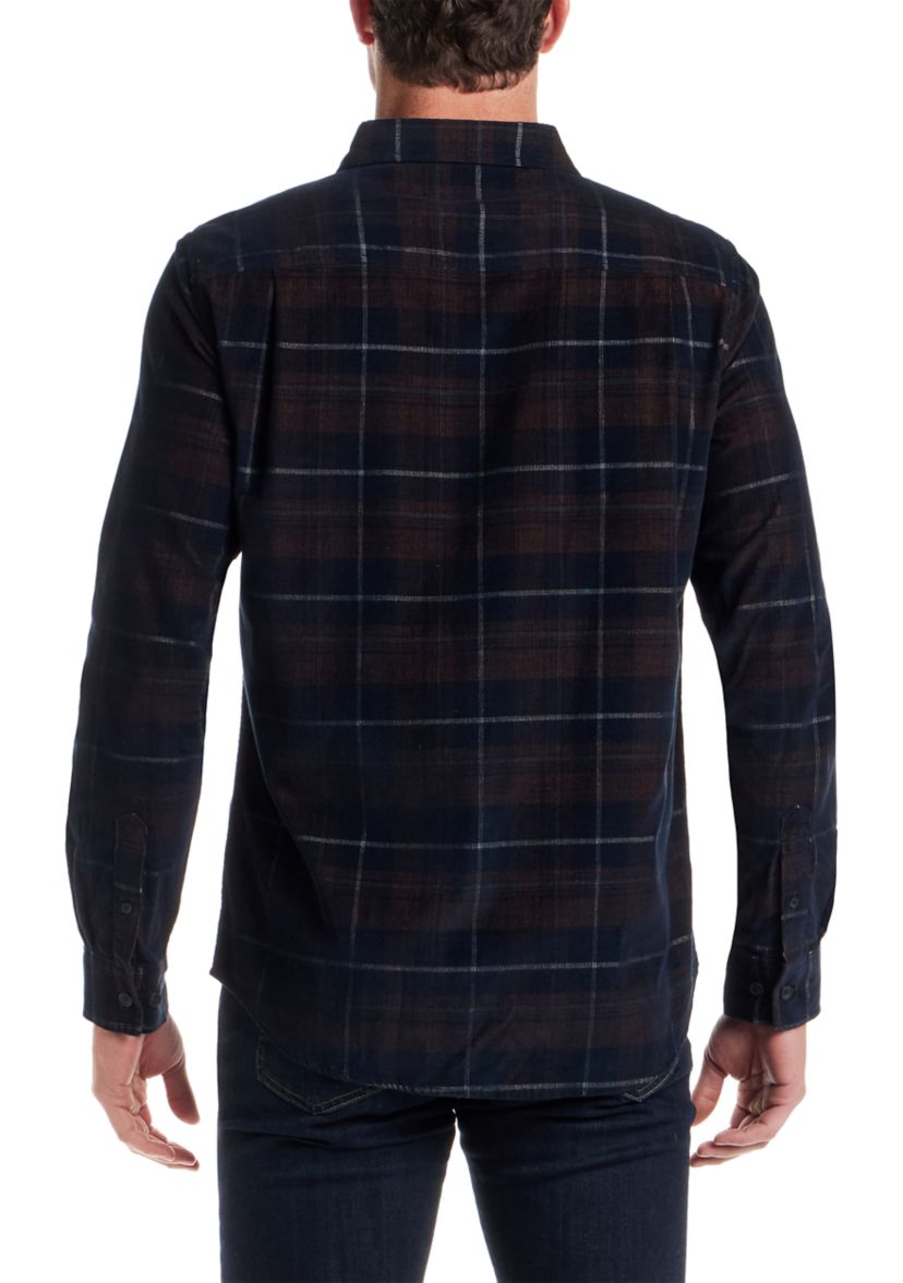 Mens Long Sleeve Plaid Corduroy Shirt 