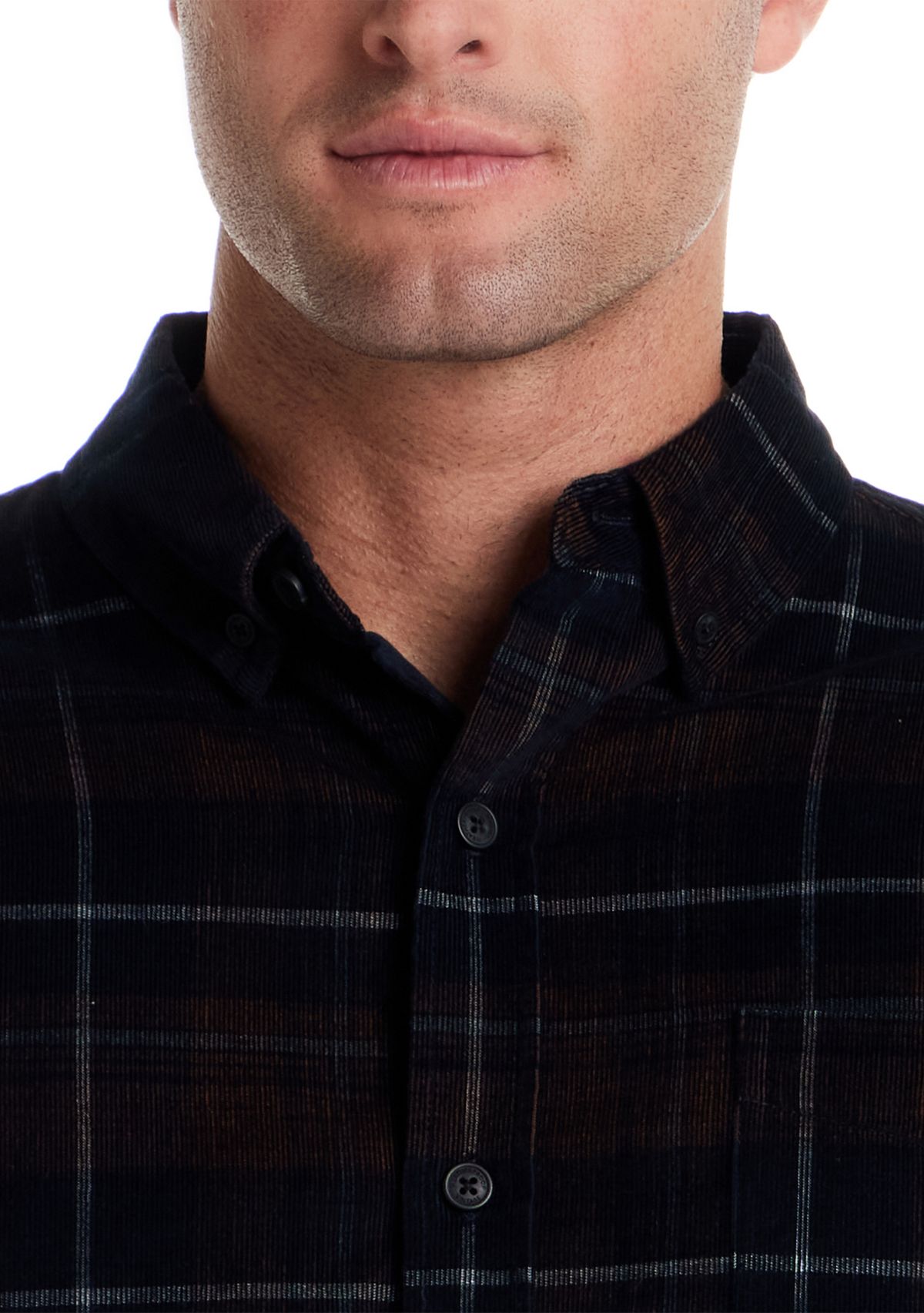 Mens Long Sleeve Plaid Corduroy Shirt 