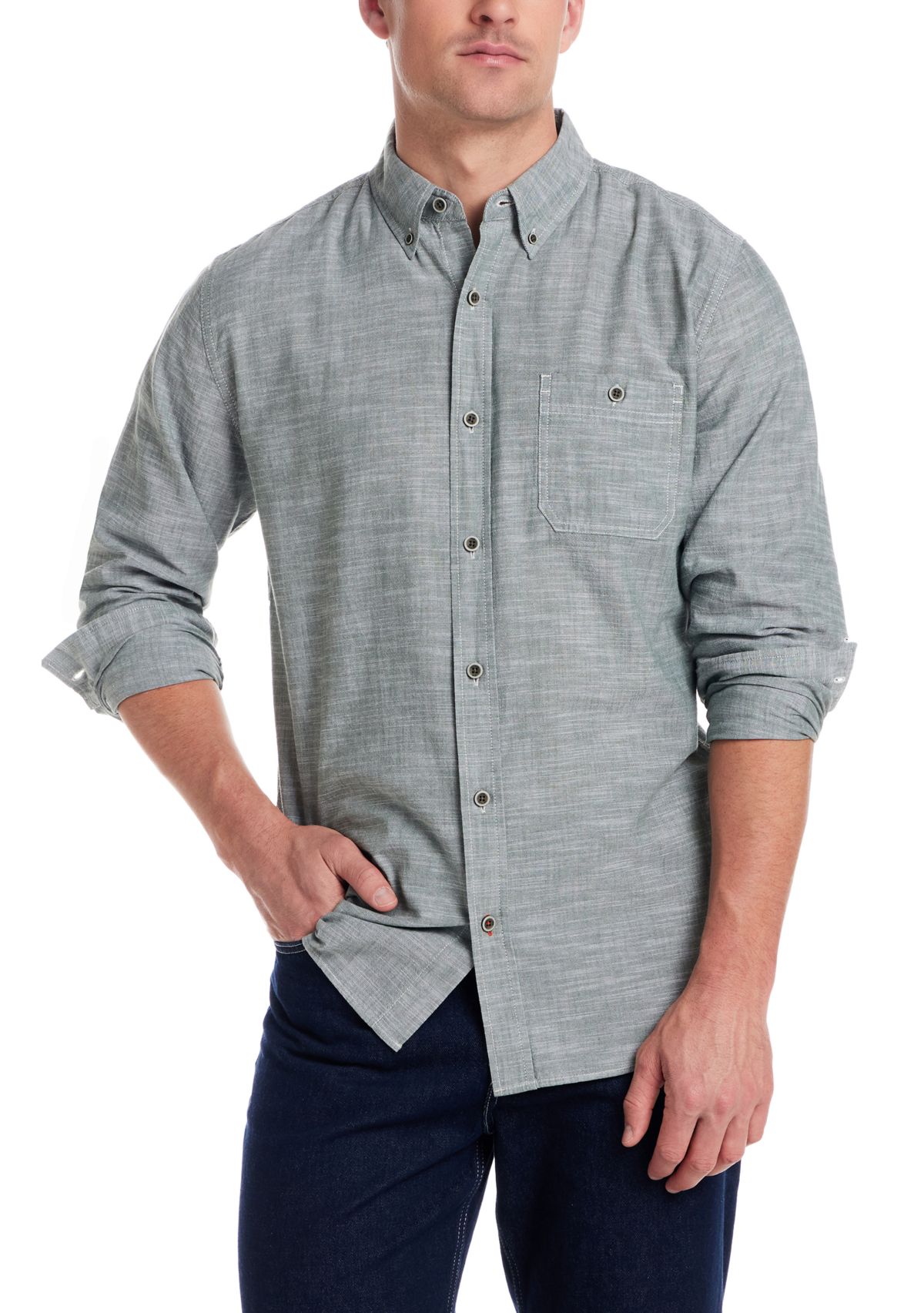 Mens Long Sleeve Winter Chambray Solid Shirt