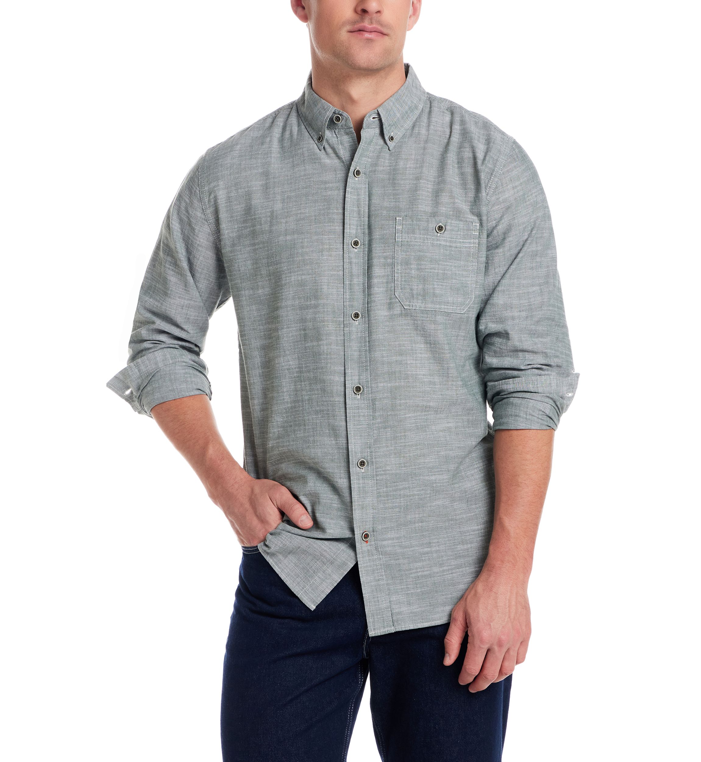 Mens Long Sleeve Winter Chambray Solid Shirt