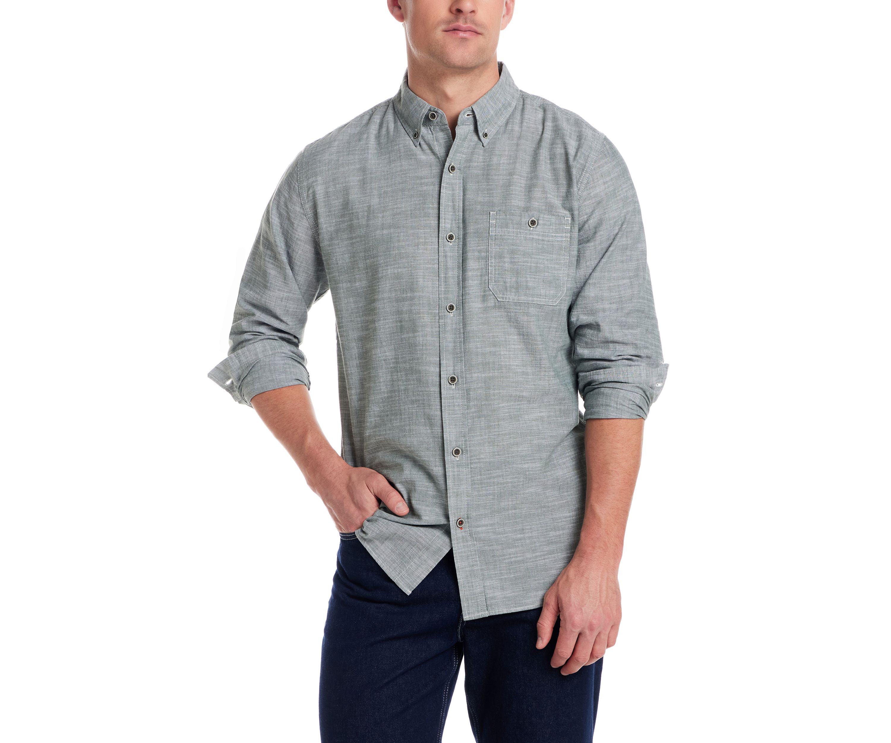 Mens Long Sleeve Winter Chambray Solid Shirt