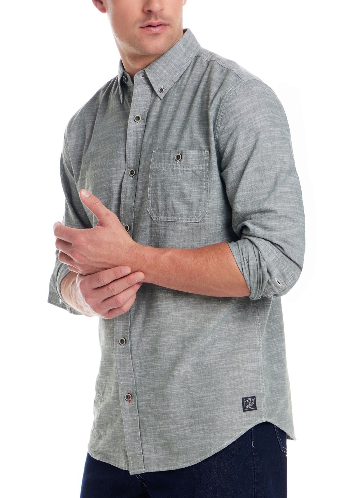 Mens Long Sleeve Winter Chambray Solid Shirt