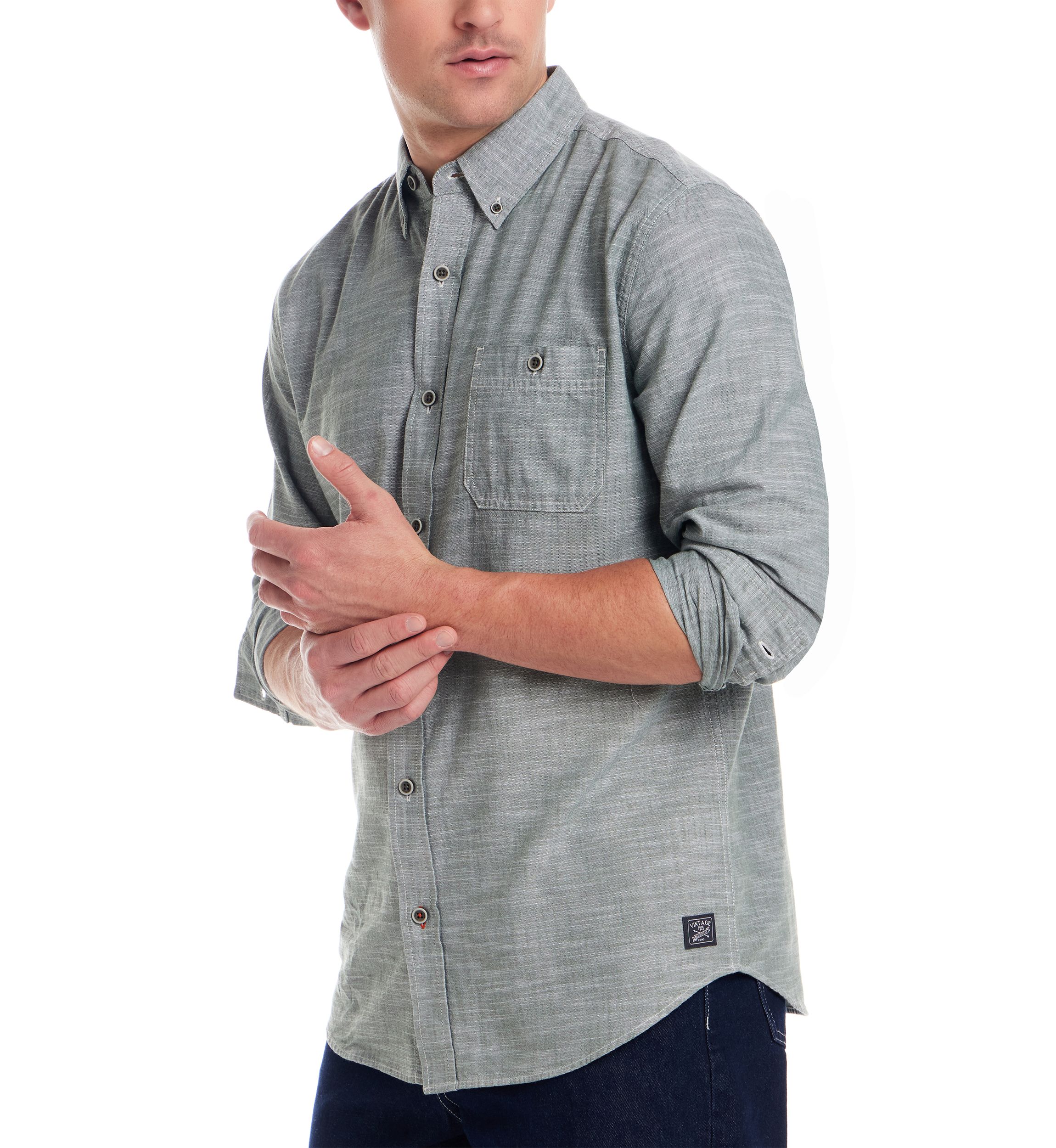 Mens Long Sleeve Winter Chambray Solid Shirt