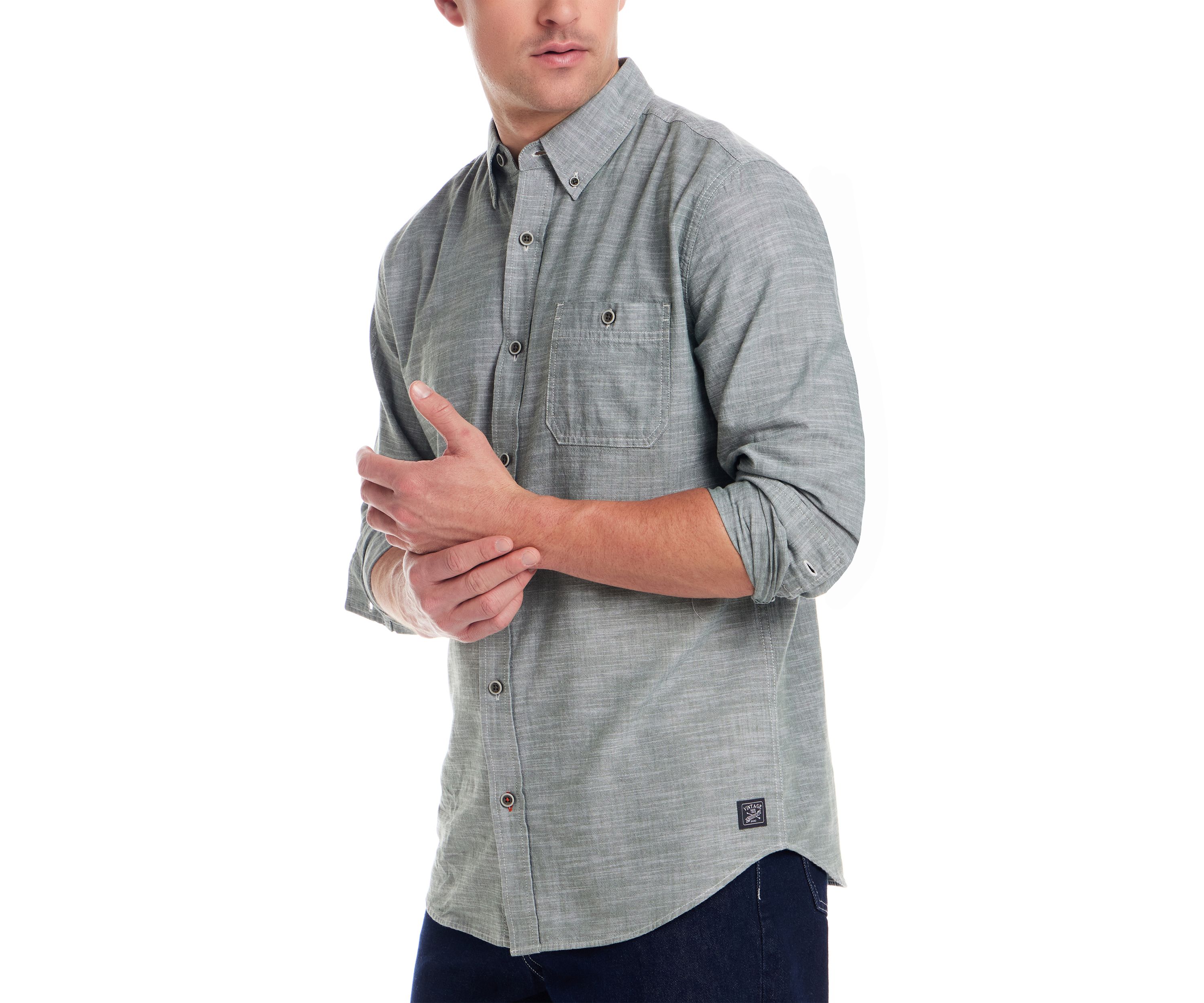 Mens Long Sleeve Winter Chambray Solid Shirt
