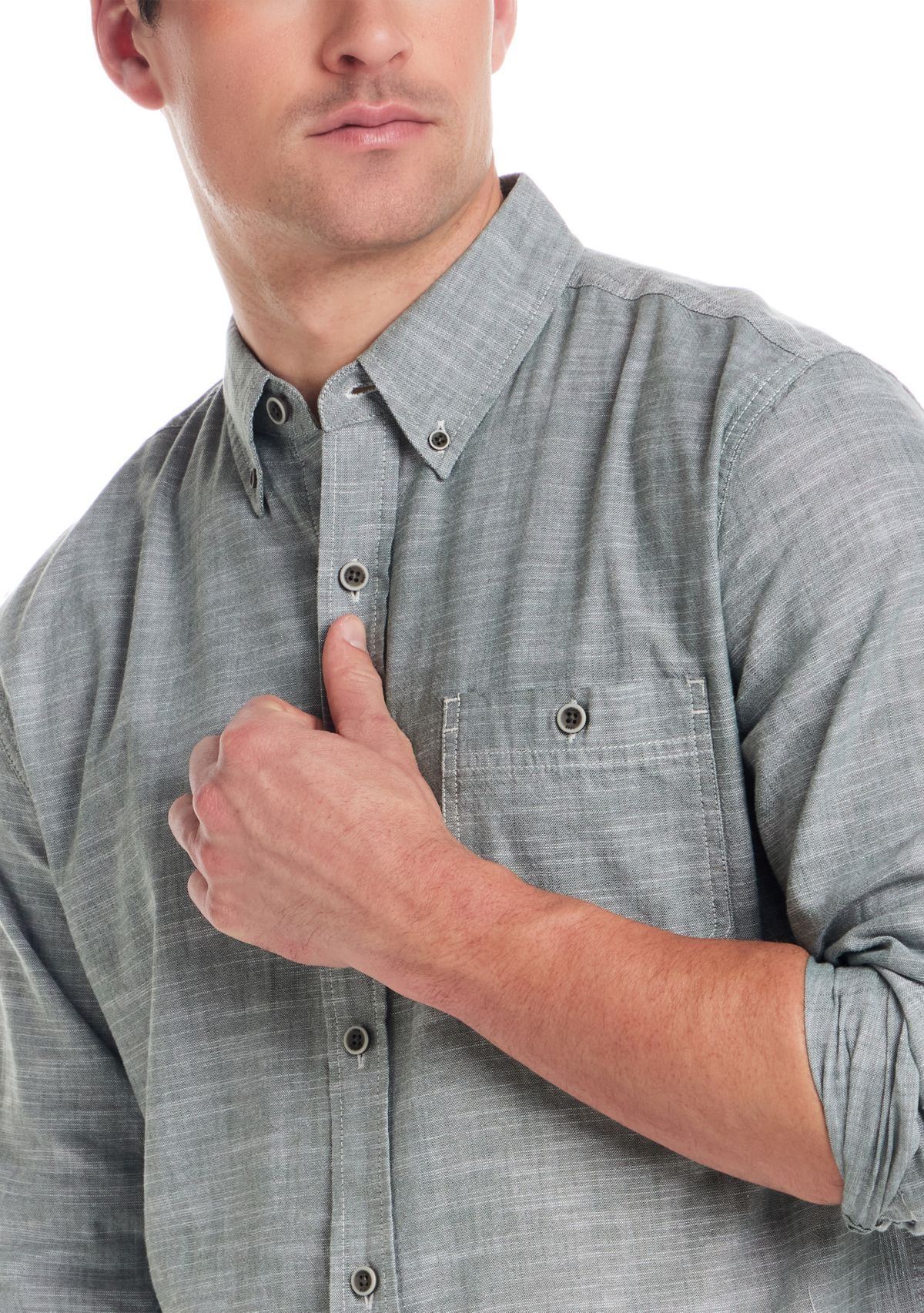 Mens Long Sleeve Winter Chambray Solid Shirt