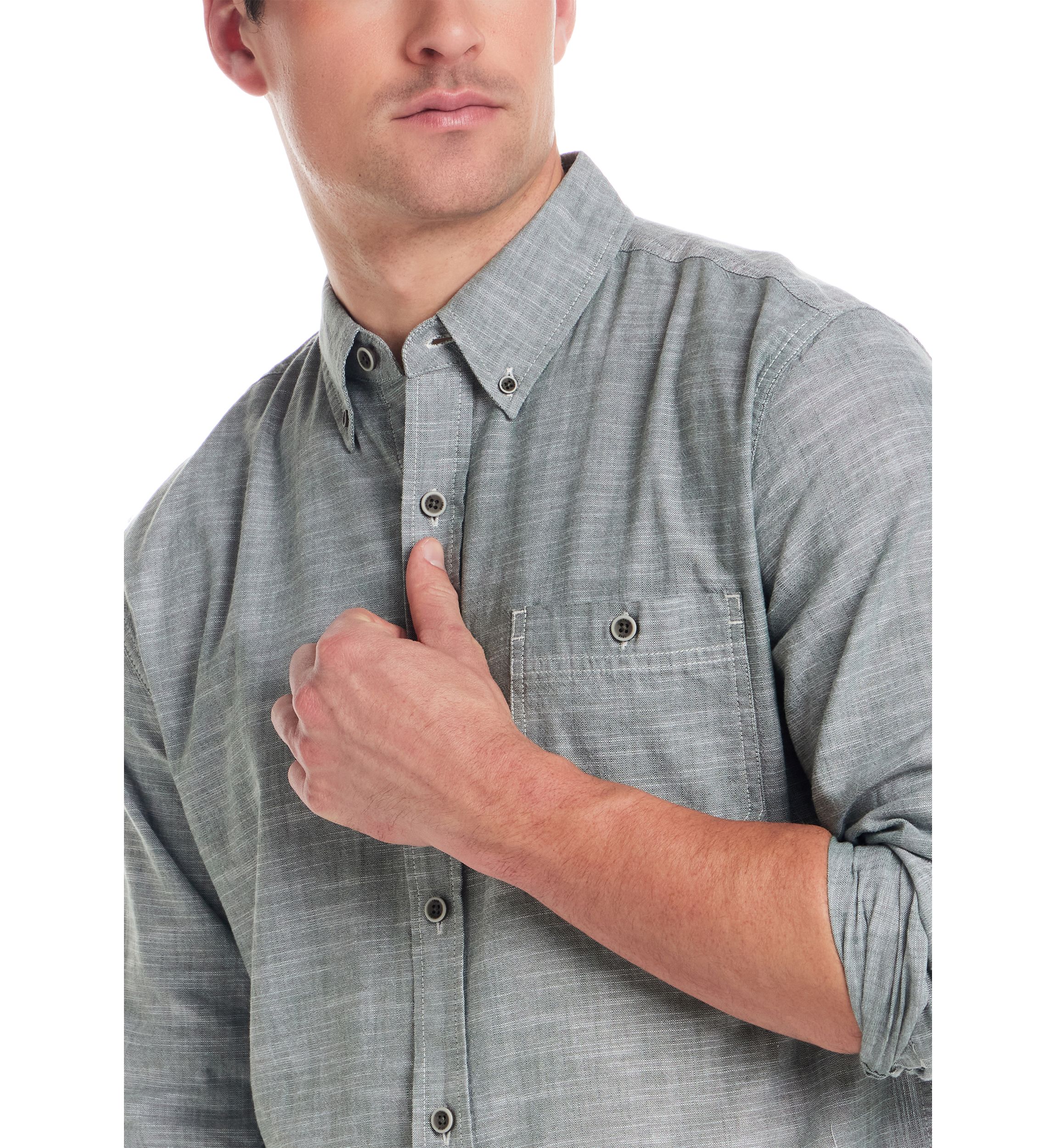 Mens Long Sleeve Winter Chambray Solid Shirt
