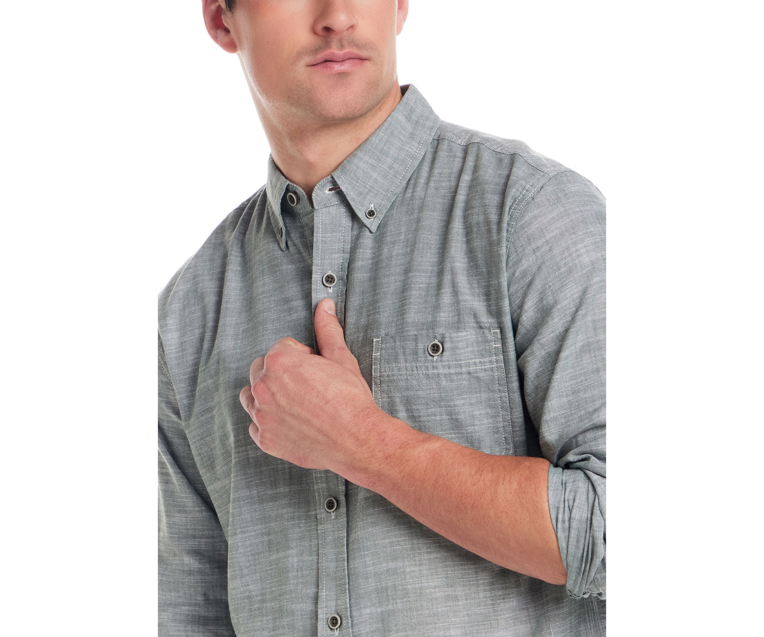 Mens Long Sleeve Winter Chambray Solid Shirt