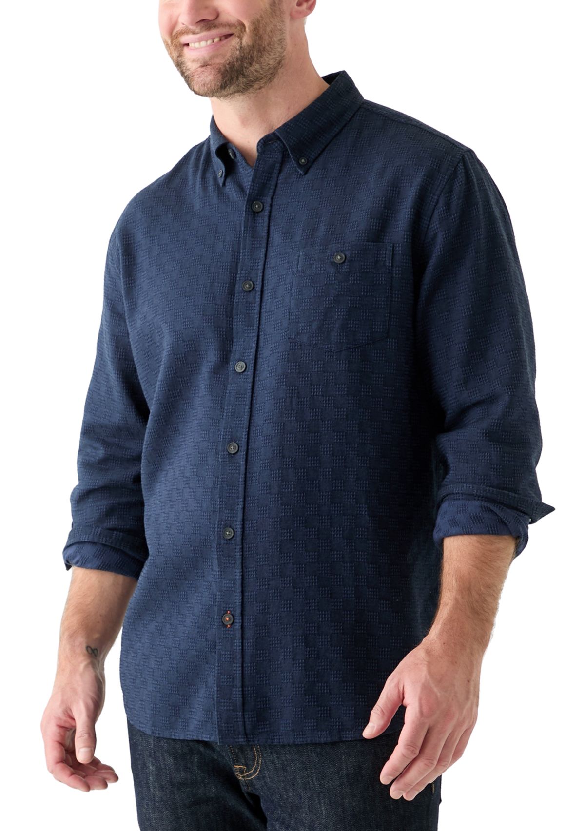 Mens Long Sleeve Textured Dobby Shirt