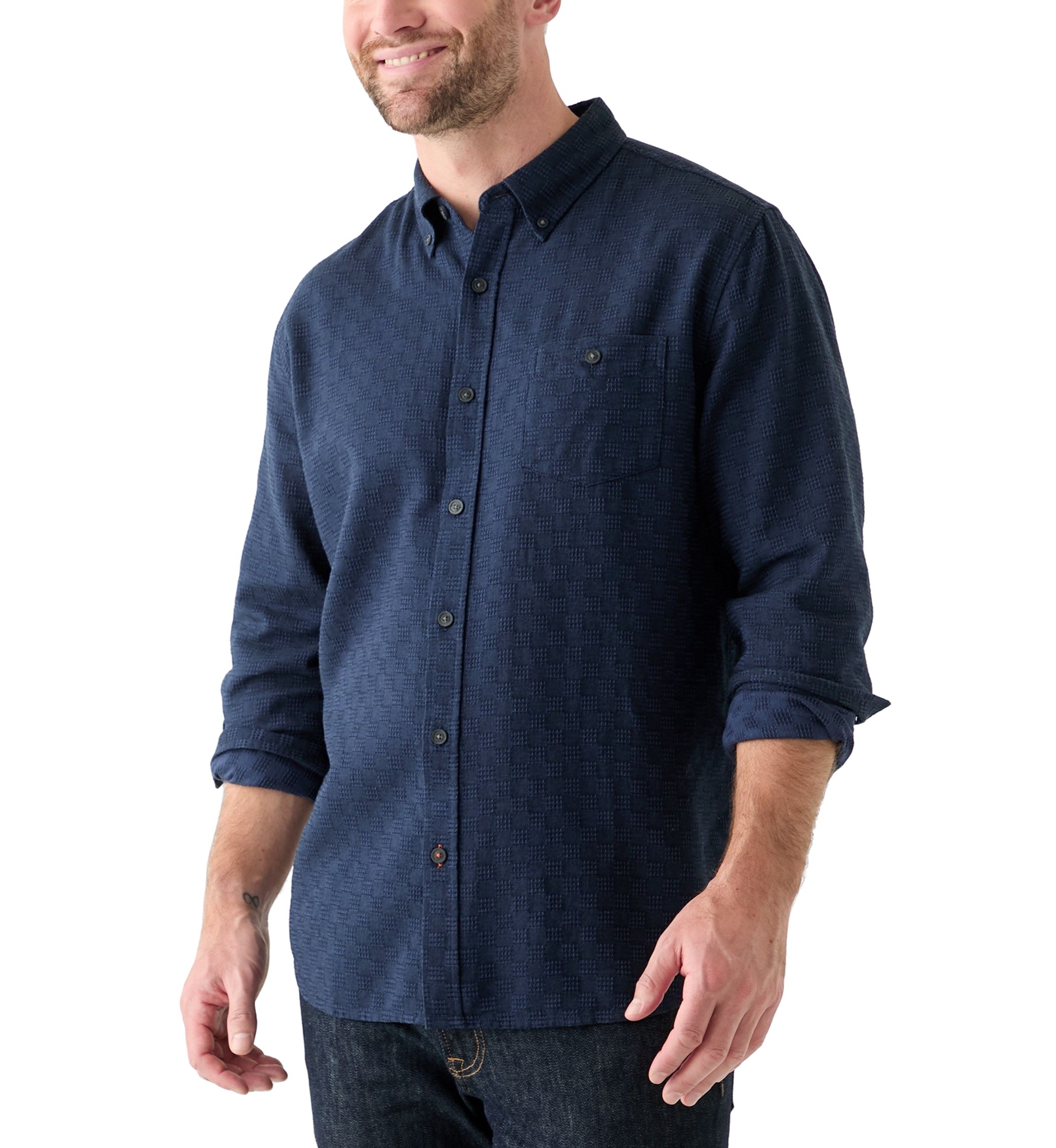 Mens Long Sleeve Textured Dobby Shirt