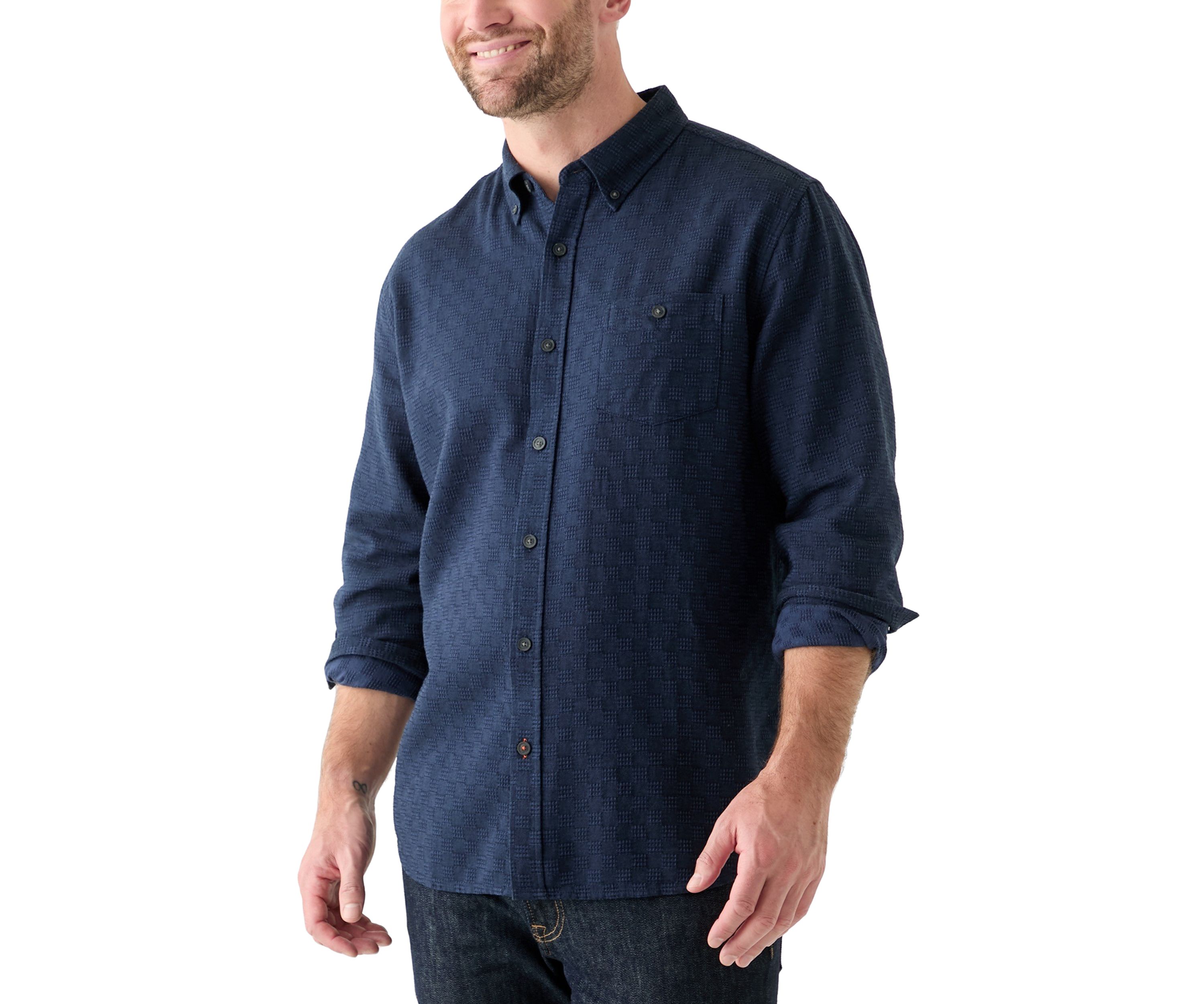 Mens Long Sleeve Textured Dobby Shirt