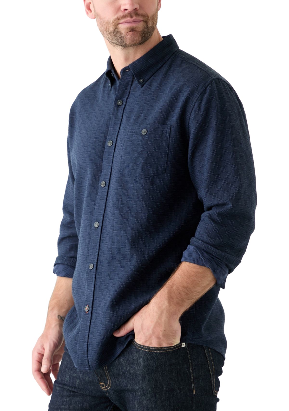 Mens Long Sleeve Textured Dobby Shirt