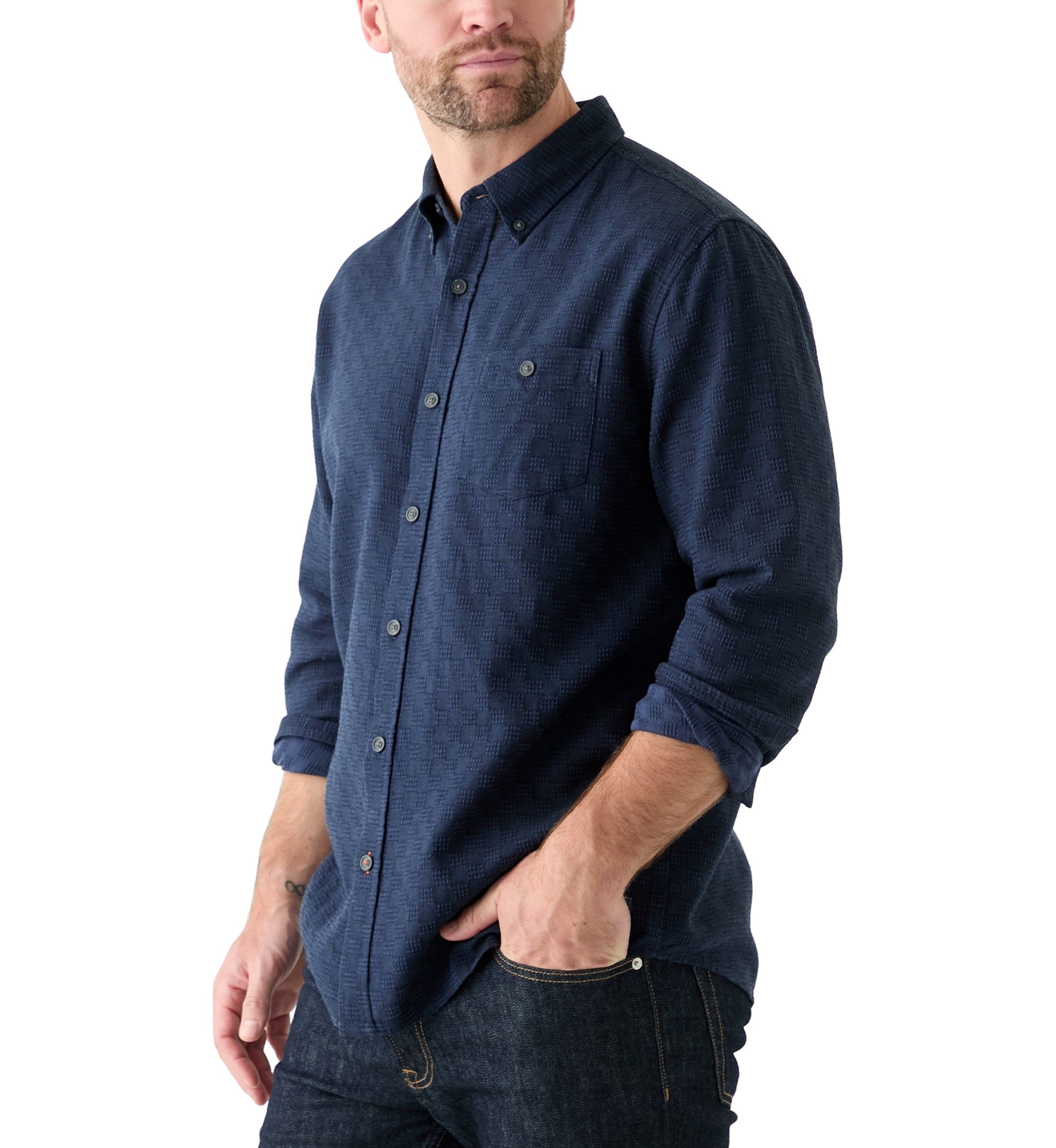 Mens Long Sleeve Textured Dobby Shirt