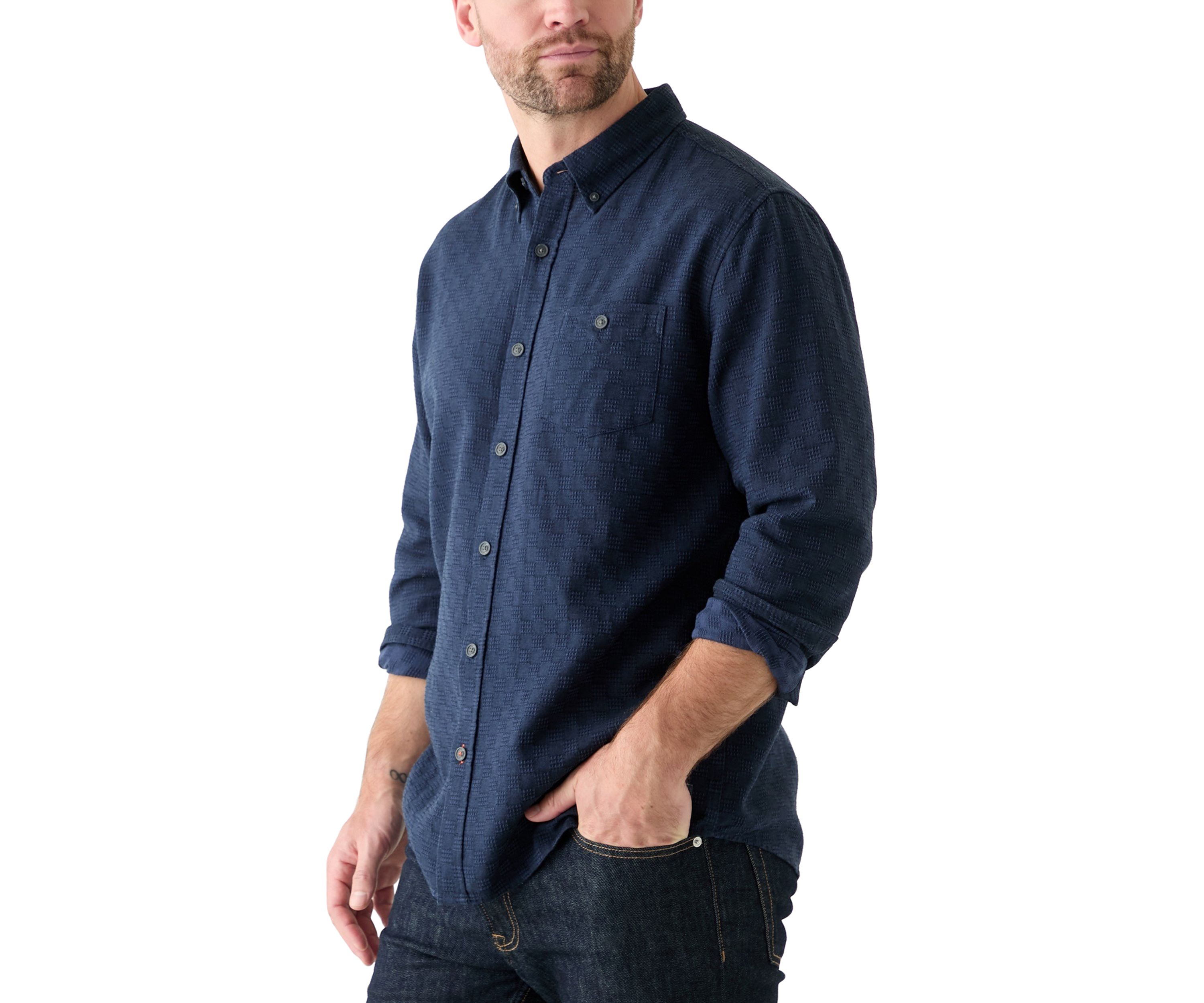 Mens Long Sleeve Textured Dobby Shirt