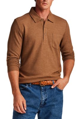Weatherproof Vintage Men's Long Sleeve Stretch Waffle Polo Shirt, 2XL Regular