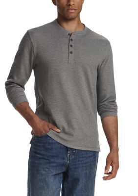 Weatherproof Vintage Men's Long Sleeve Variegated Microstripe Waffle Henley Shirt, 2XL Regular