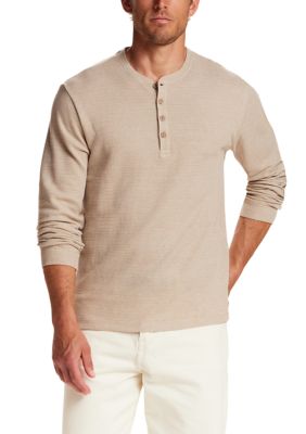 Weatherproof Vintage Men's Long Sleeve Variegated Microstripe Waffle Henley Shirt, Tan, 2XL Regular