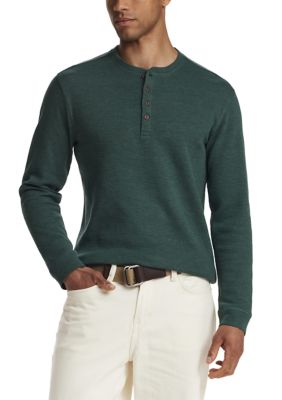 Weatherproof Vintage Men's Long Sleeve Variegated Microstripe Waffle Henley Shirt, Green, 2XL Regular