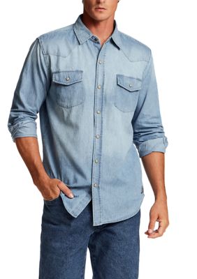 Weatherproof Vintage Men's Long Sleeve Western Ombré Denim Shirt, Blue, 2XL Regular