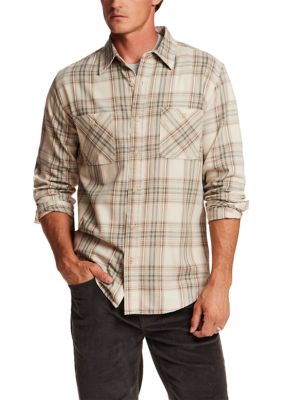 Weatherproof Vintage Men's Long Sleeve Burnout Plaid Shirt, 2XL Regular