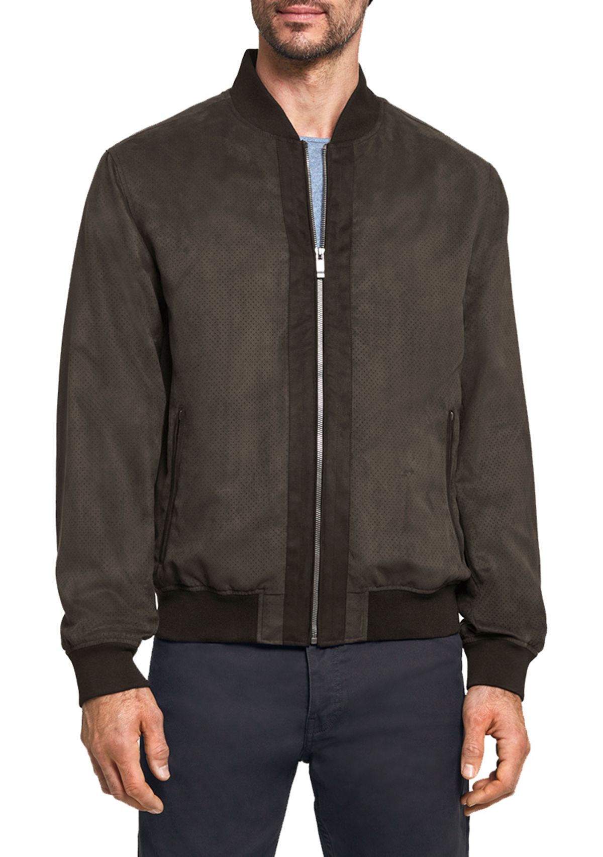 Mens Micro Suede Perforated Baseball Jacket