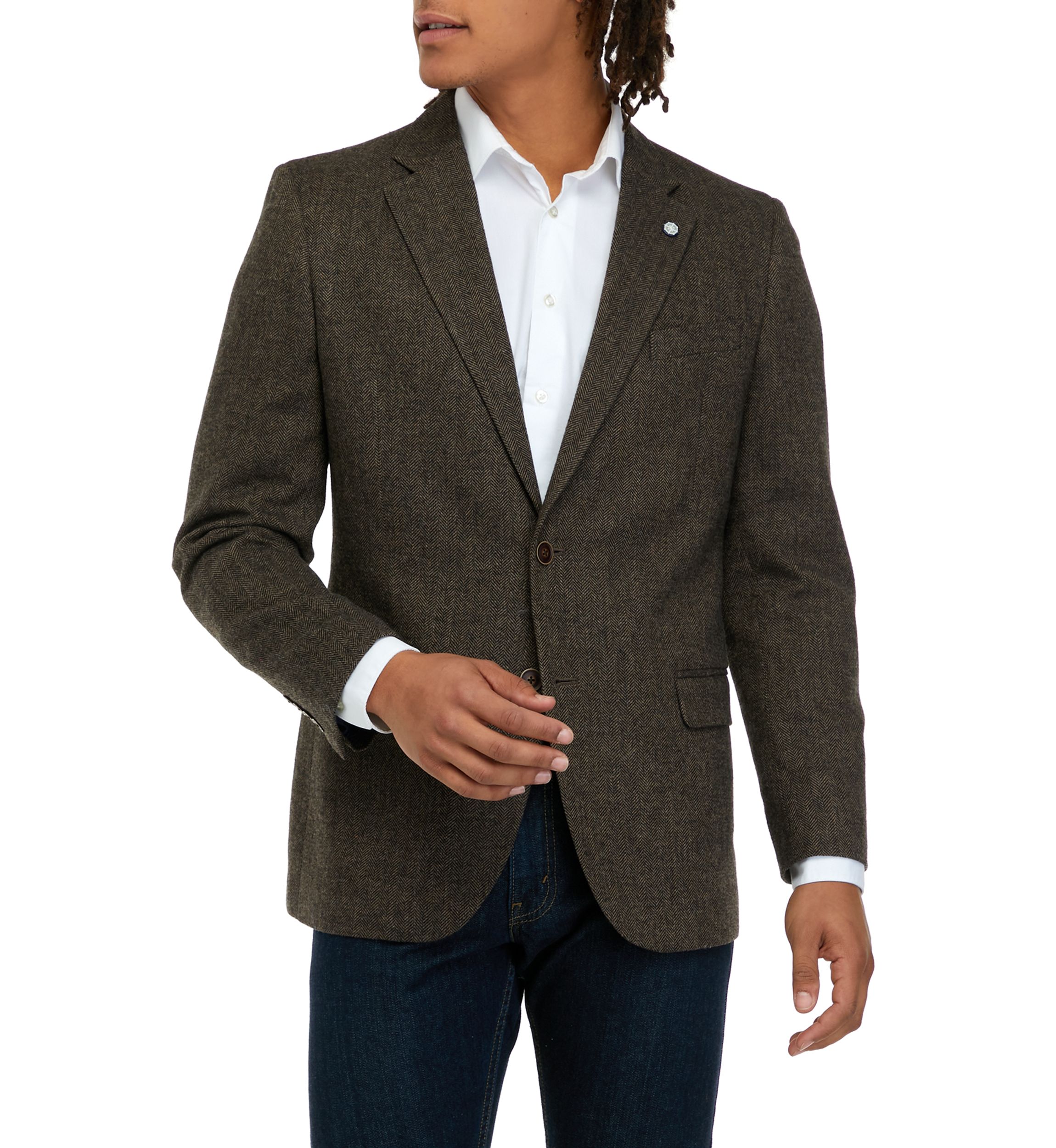 Mens Brown Herringbone Sport Coat